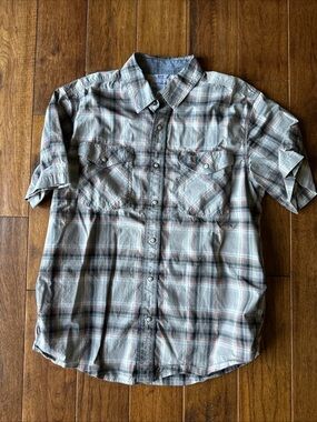 Carhartt Shirt Mens Large Gray Relaxed Fit Pockets Pearl Snap Short Sleeve Work